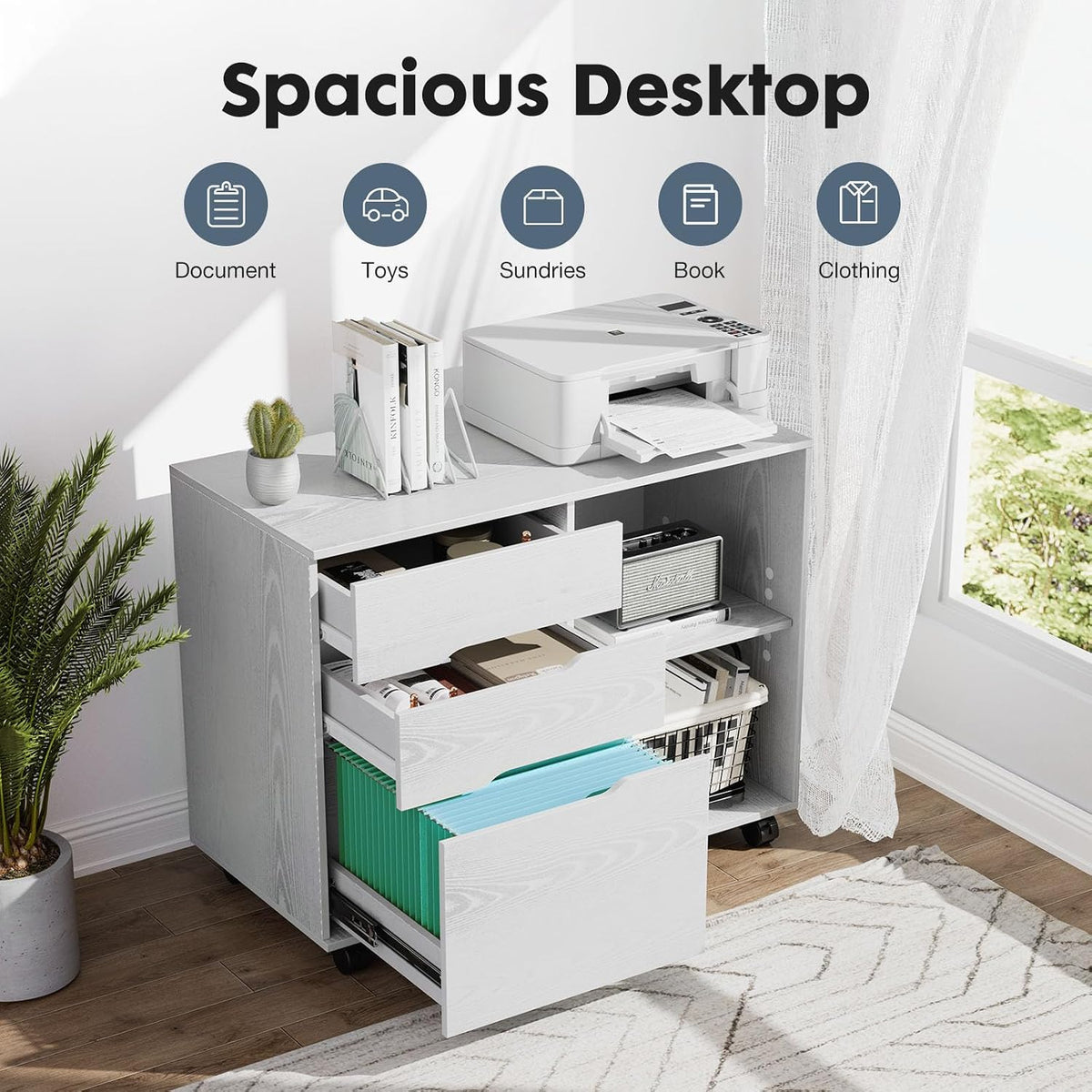 DUMOS File Cabinet with 3 Drawers, Wood Under Desk Storage Printer Stand