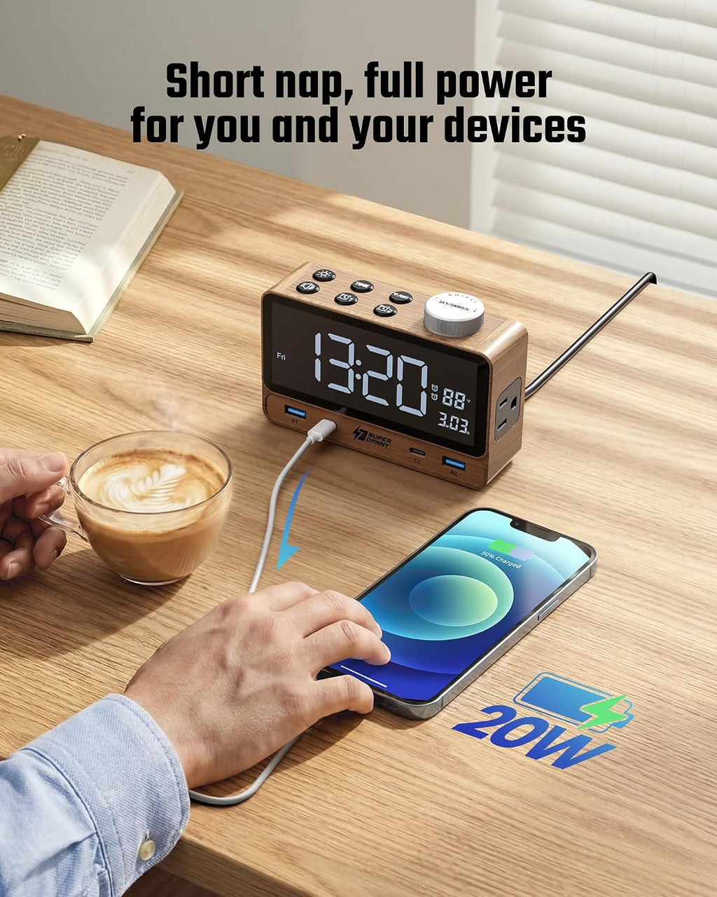 superdanny alarm clock with pd 20w, 4 usb, package contents