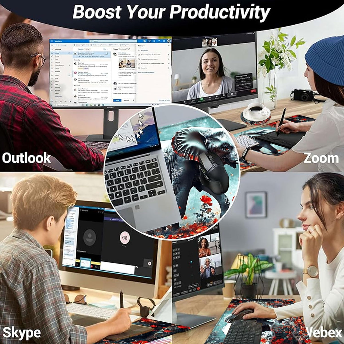 Large Mouse Pad and Keyboard Wrist Rest, Desk Pad for Keyboard and Mouse, 4-i...