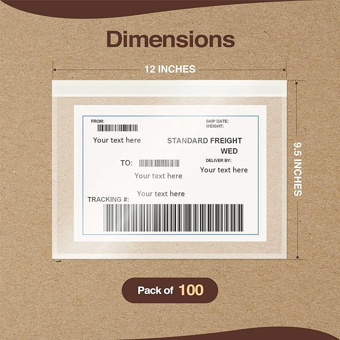 9.5x12 Shipping Label Sleeves 100 Pack Strong Adhesive Back - Image 3