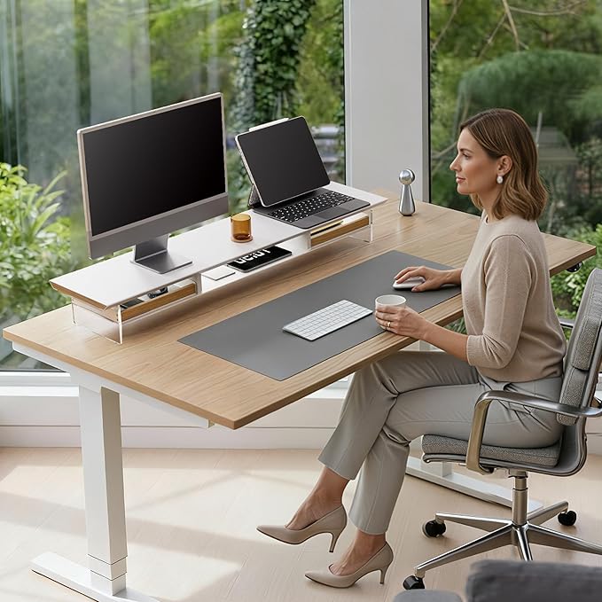 Fenge Dual Monitor Stand with Drawer, 42.5 Inch Large Monitor Riser with - Image 2