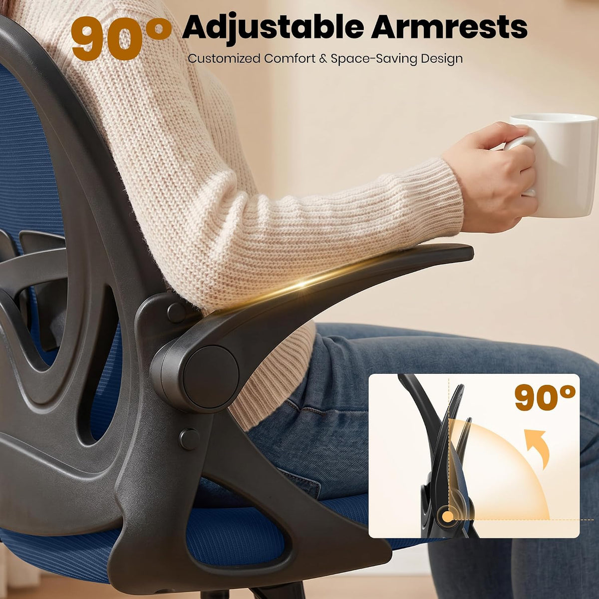 Primy Drafting Chair Tall Office Chair with Flip-up Armrests Executive Ergono...