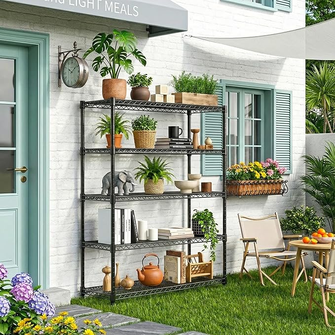 M MZG 5 Tiers Shelf Metal Storage Shelves Standing 1750 LBs Household Shelf - Image 6