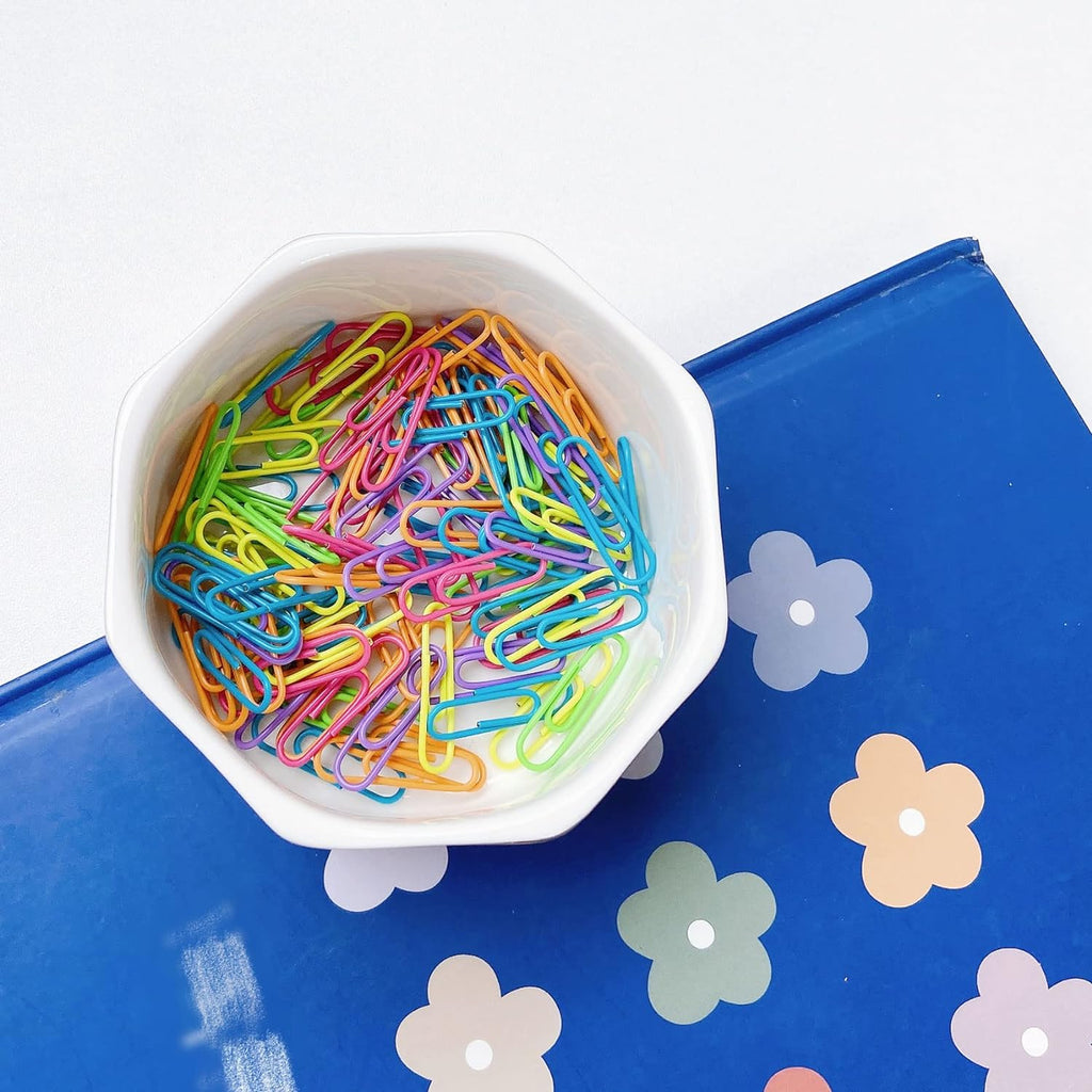 Ceramic Paper Clip Holder With Gold Line Geometric Floral Paper Clip Dispenser for Desk Cute Paper Clip Organizer Office Binder Clip Holder Gift for Office Blue Flowers
