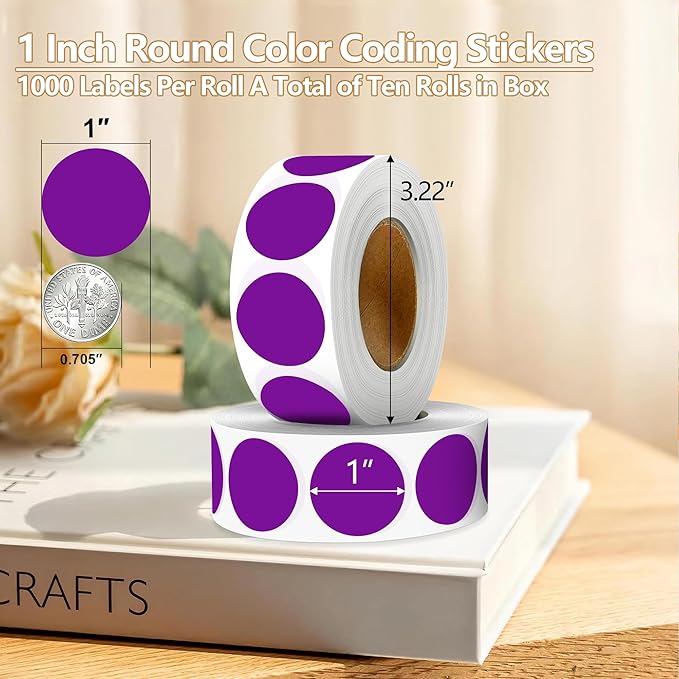 Purple 1 Inch Round Color Coding Dot Labels, 10 Rolls 10000 Dot Stickers in - Image 2