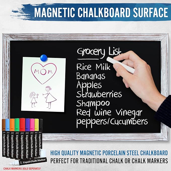 HBCY Creations 11" x 17" Whitewash Solid Wood Frame Wall Chalkboard, Magnetic - Image 5