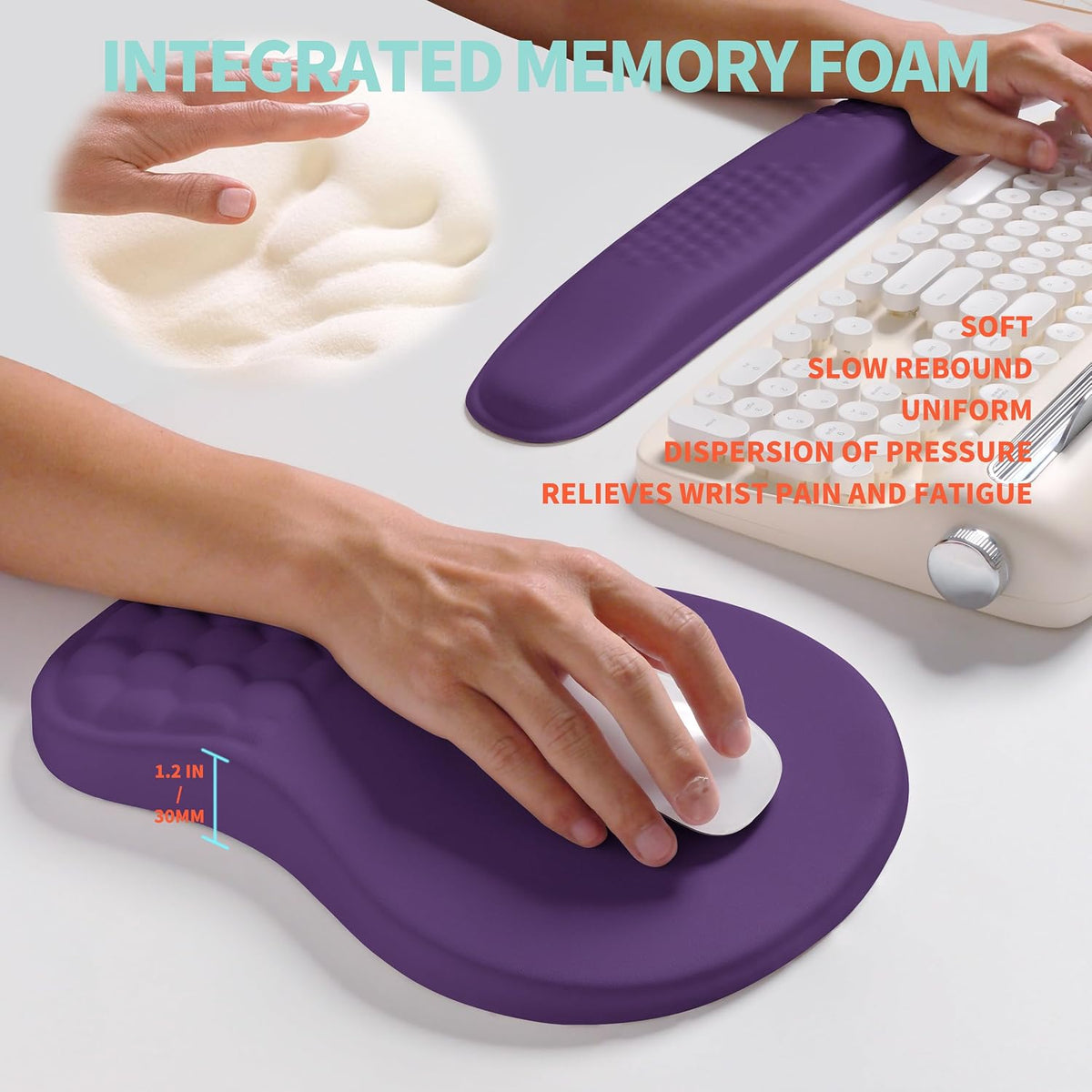 2-in-1 Ergonomic Set, Wave Rise Keyboard Wrist Rest and Massage Bulge Slope M...