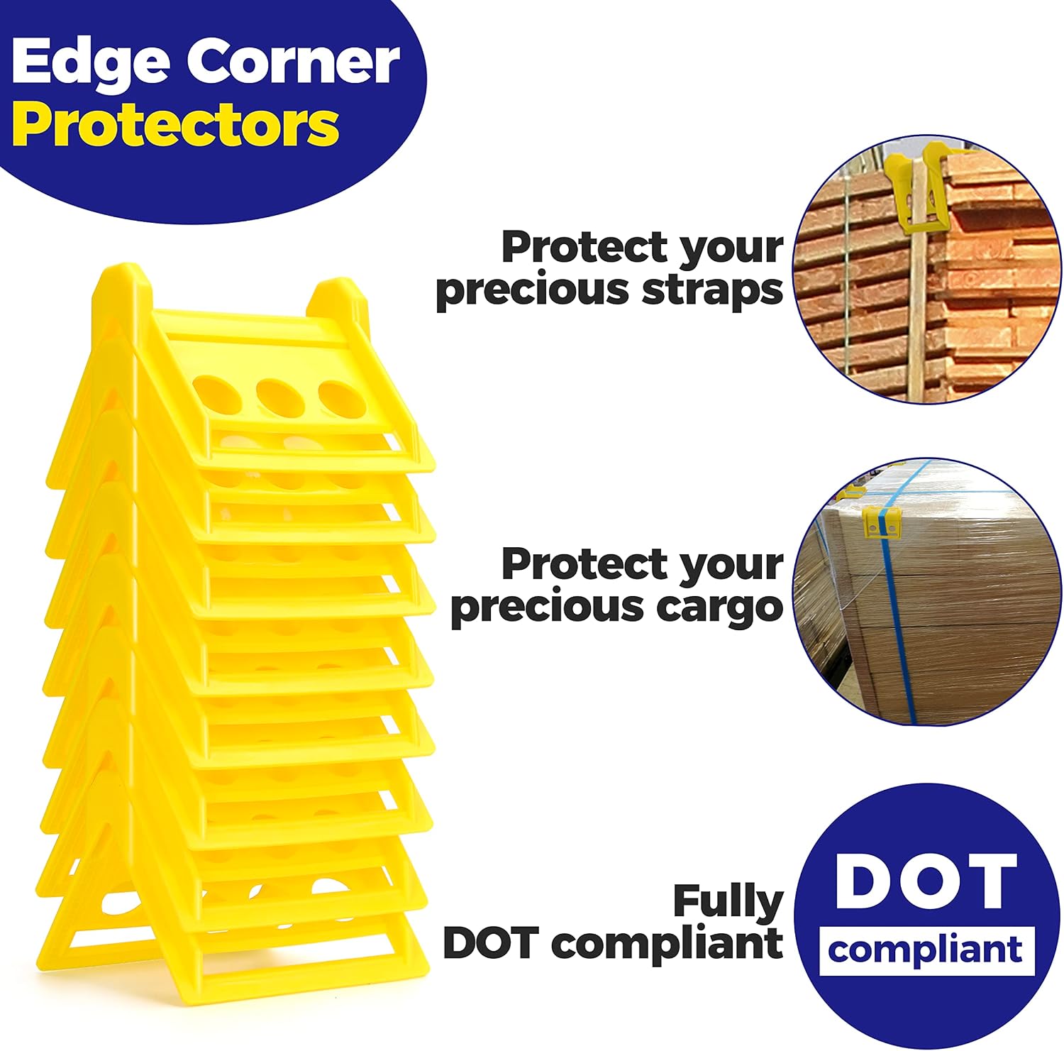24 Pack Edge Corner Protector With Carrying Case for Flatbed Cargo Load Truck Shipping - 4'' x 6'' Winch Ratchet Straps Plastic Protectors Yellow