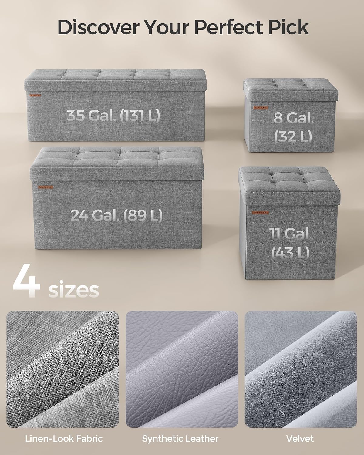 SONGMICS 43.3 Inches Folding Storage Ottoman Bench, Load 660 lb