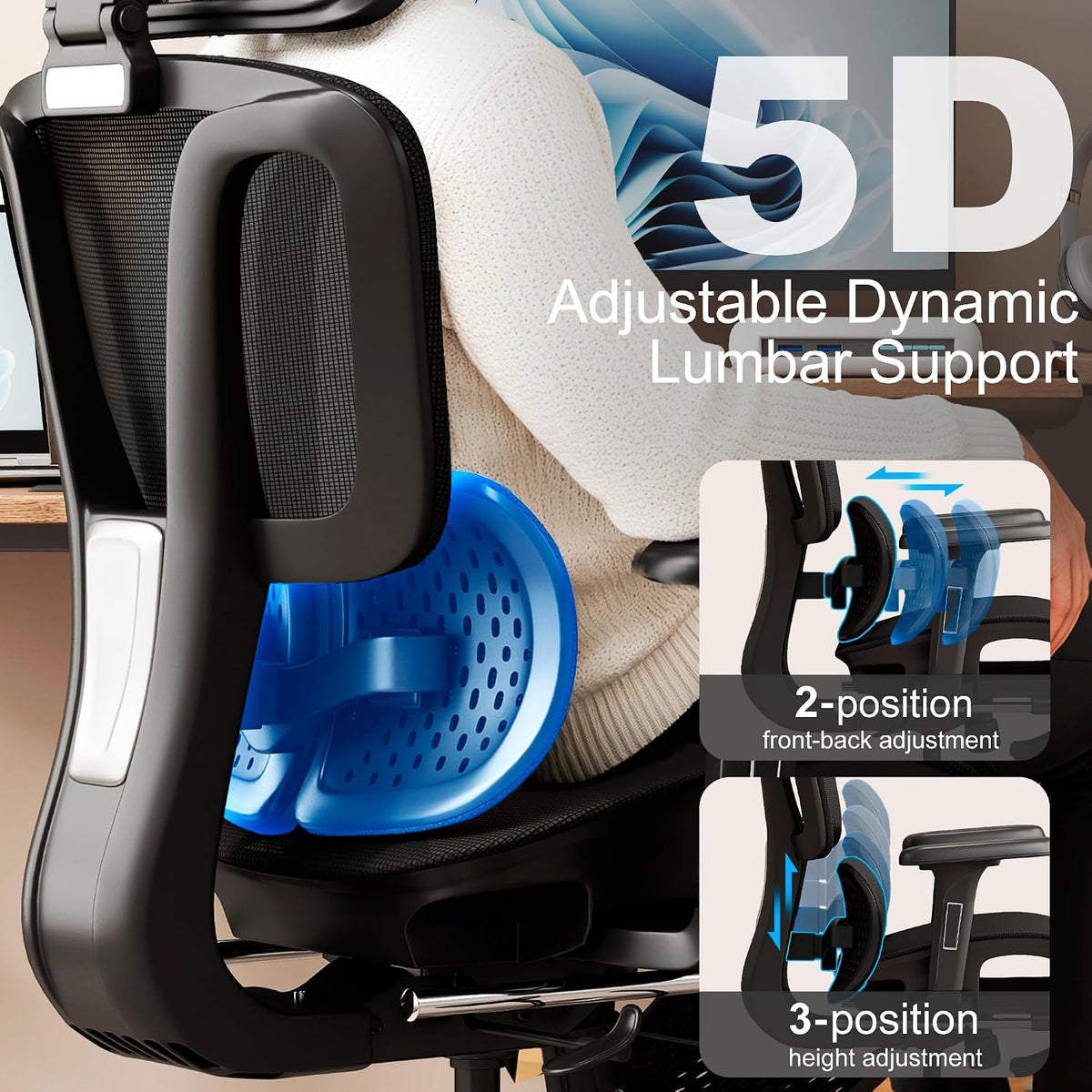 Vonesse Ergonomic Office Chair with Footrest, Desk Chairs with Adjustable 3D ...