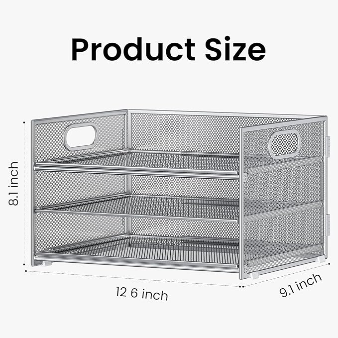 Subekyu 2-Pack 3-Tier Silver Metal Mesh Desk Paper Letter Tray & File Sorter - Image 5