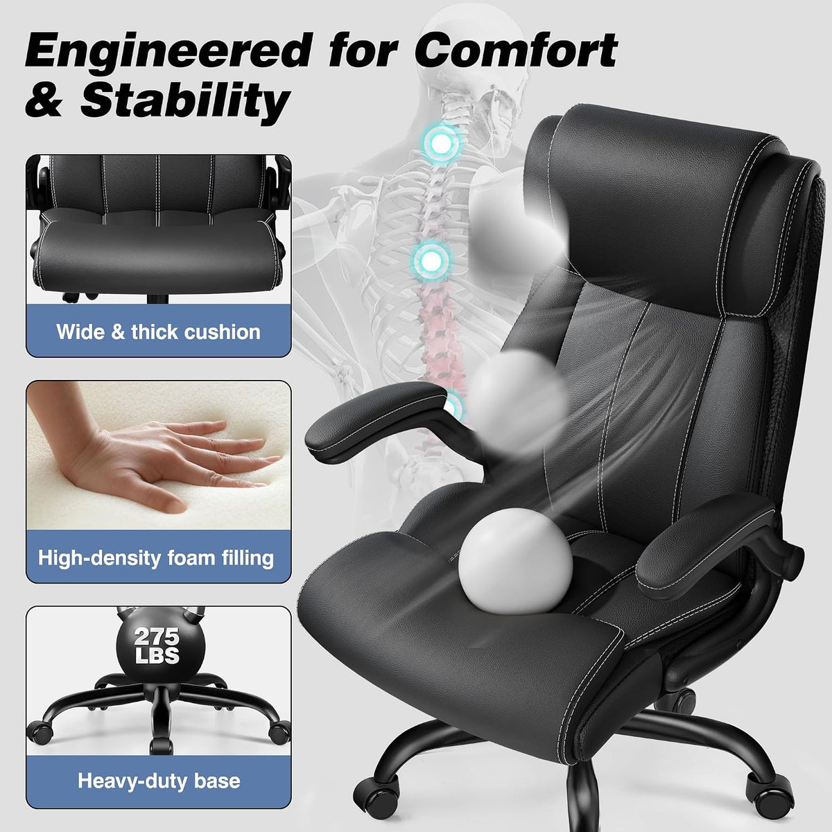 bestfair ergonomic office chair, desk chair with adjustable showing dimensions