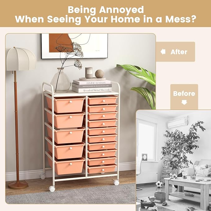 LDAILY 15 Drawer Rolling Storage Cart, Rolling Cart - Image 8