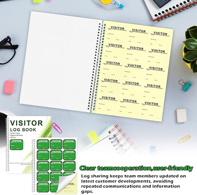 2 Pack Visitor Badges with Carbon Copy Visitor Stickers Letter Size Visitor Log - Image 7