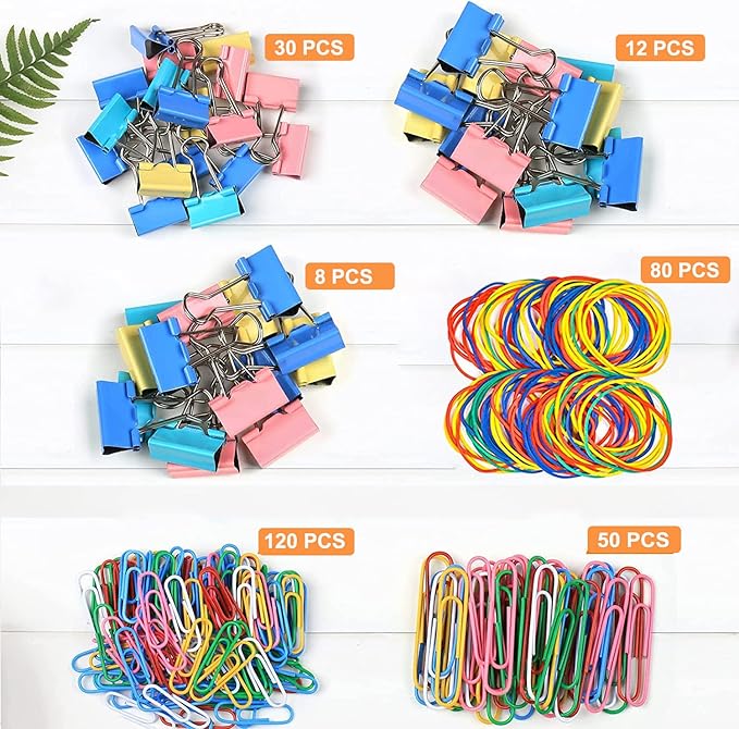 Vinaco 300PCS Paper Clips and Binder Clips Assorted Sizes, Colored Paper Clips - Image 2