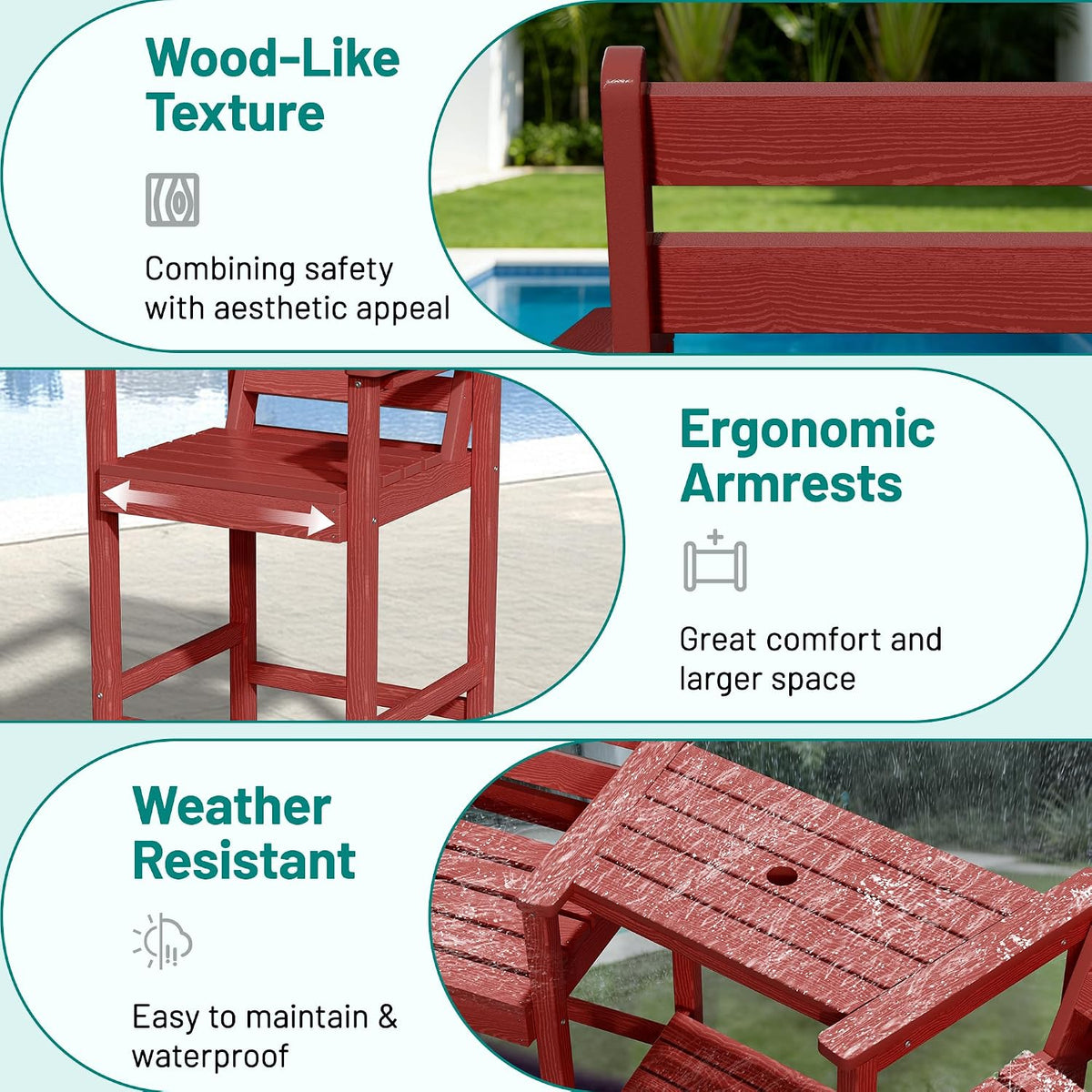 PLUUV Tall Adirondack Chairs Set of 2 with Double Table Trays, Red