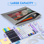 Pencil Pouch for 3 Ring Binder - 3 Pack Zippered Pencil Pouches with Transparent Mesh Window| Binder Pouch with Smooth Zippers| Zippered Pencil Bag for School Office Students, Black+Grey+Pink