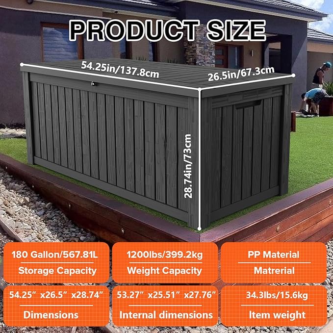 TARKARI 180 Gallon Lockable Resin Deck Box, Waterproof & UV-Resistant Outdoor - Image 2