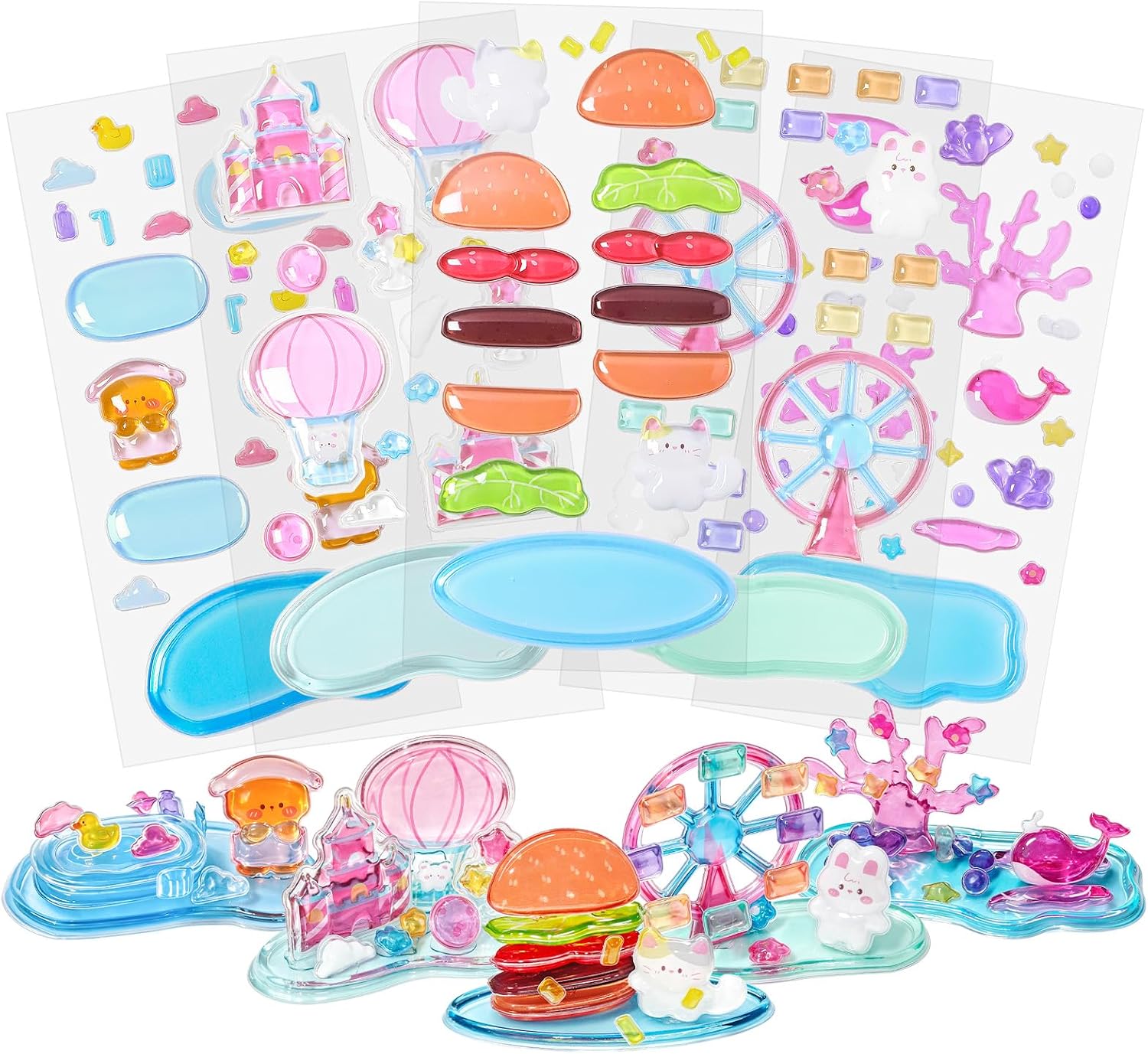 Stackable 3D Relief Stickers Cartoon Resin Paster Stackable Stickers DIY Cute Mini Scenes to Suitable for Handmade Crafts and School Art Projects Paster