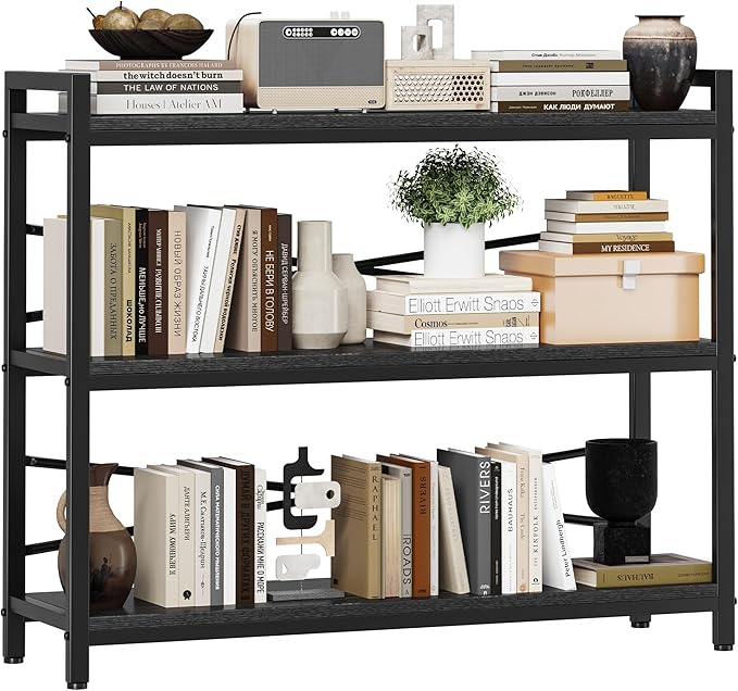 3 Tier Bookshelf 39.37" Width, Dorm Desk Hutch, Desk Shelf, Long Industrial by Homeiju