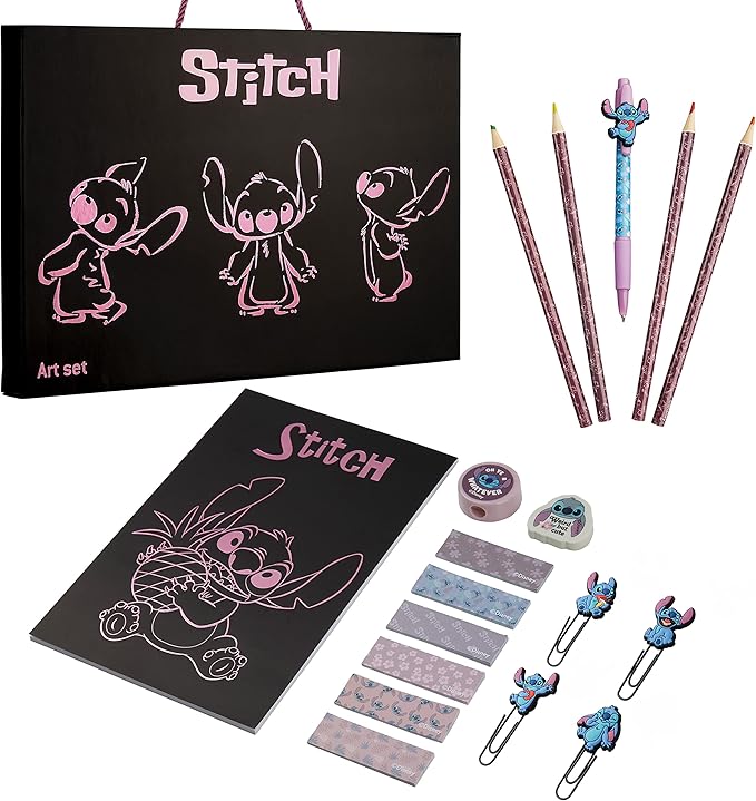 Disney Stitch Stationery Supplies Set Notebook Pencil Case & Ballpoint Pens or by Disney