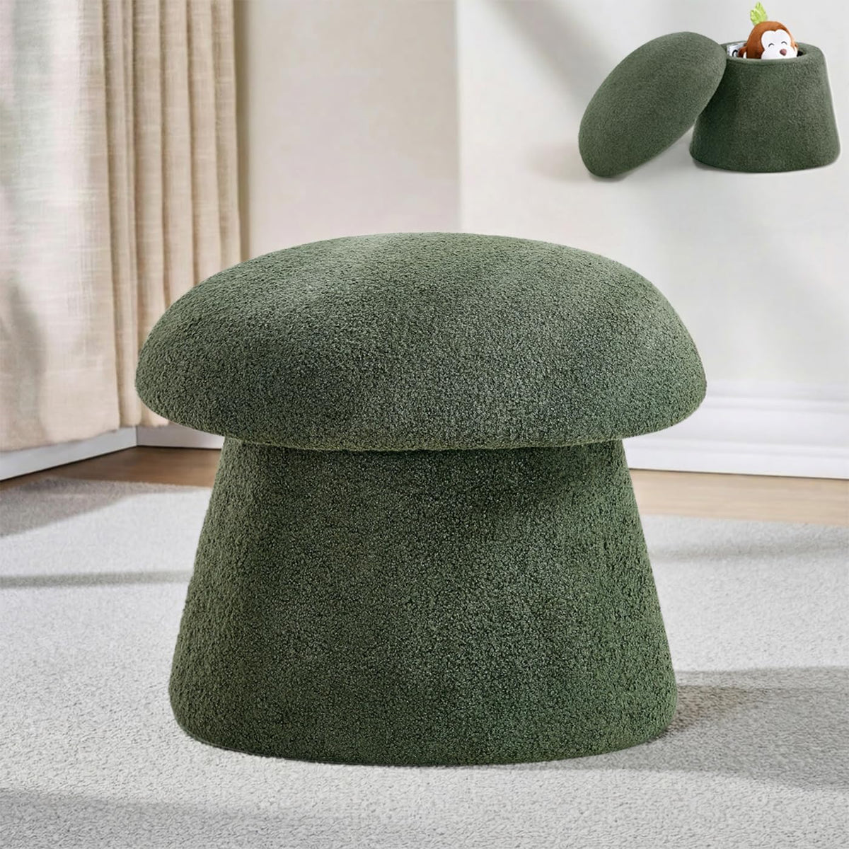 Crestview Collection 15" Mushroom Ottoman with Storage,Dark Green