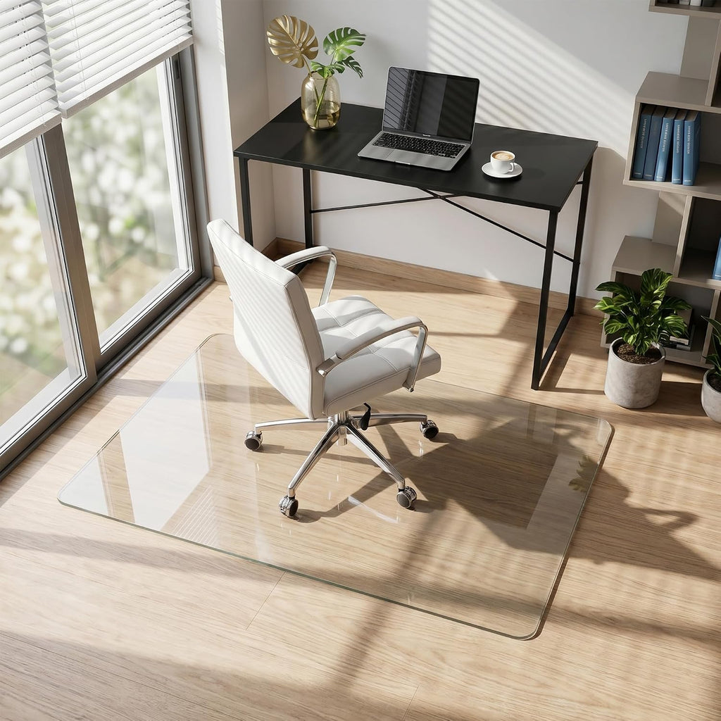 Tempered Glass Chair Mat for Hardwood Floor & Low Pile Carpet, 30" x 48" Heavy Duty Office Chair Mat with Non-Slip Pads, Scratch Resistant Floor Protector for Home Office
