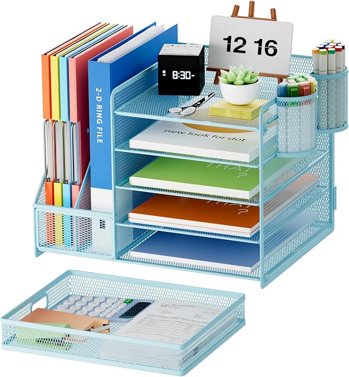 Marbrasse Desk Organizer with File Holder, 5-Tier Paper Letter Tray Organizer - Image 2