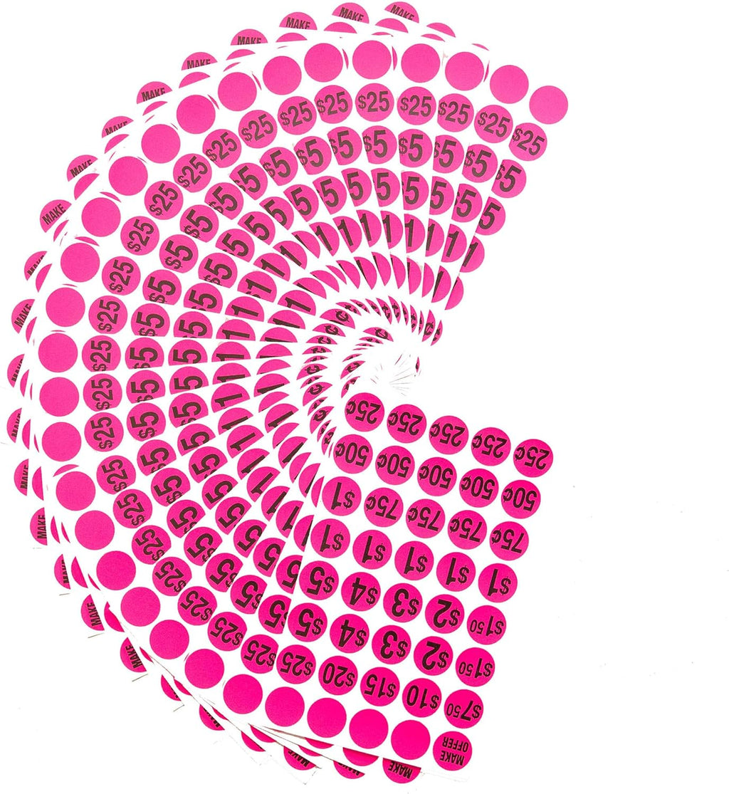 Sunburst Systems 7035 Priced Garage Sale Stickers, 1,000 Count Pre-Printed Labels, Pink