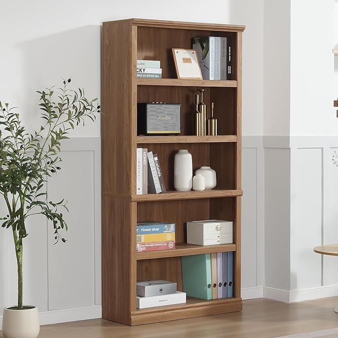 blini 5-Shelf Tall Bookcase Wooden Bookshelves 33in Wide Floor Standing Display - Image 5
