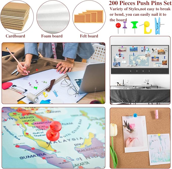 200 Pieces Push Pins Set, Thumb Tacks Multicolor Pushpin Clips Decorative Push - Image 6