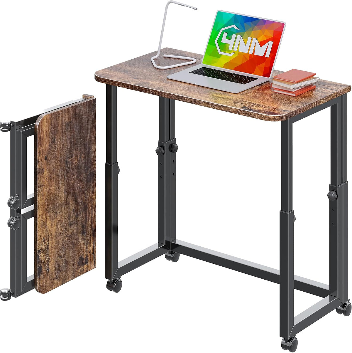 4NM No Tool Assembly 27.5" Small Desk, Folding Portable Desk with Wheels...
