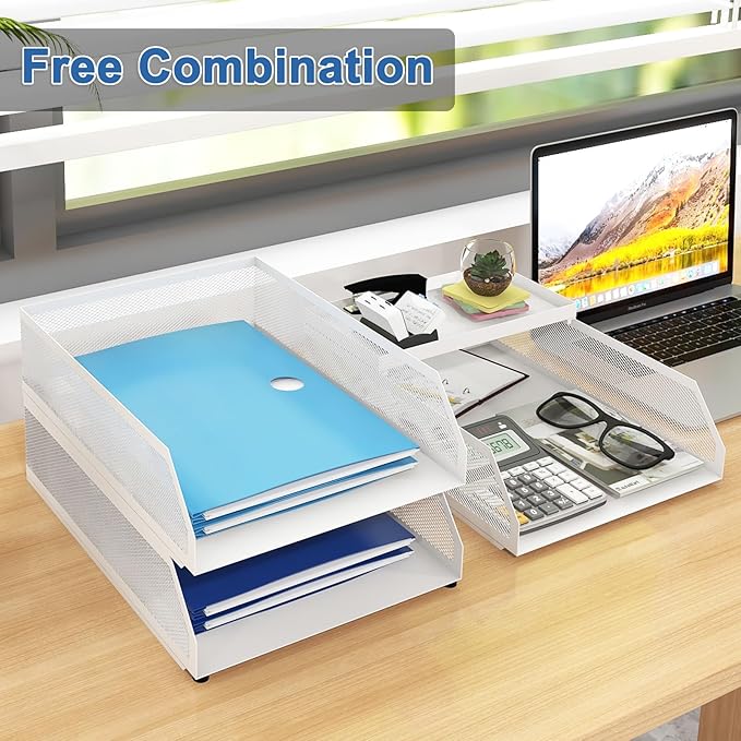 Natwind 3-Tier Stackable Paper Tray, Metal Mesh Desktop Organizer, Paper Sorter - Image 4