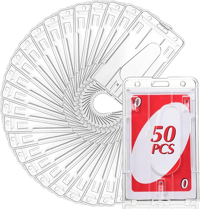 Gersoniel 50 Pieces Vertical 2 Card Heavy Duty Badge Holder Hard Plastic Clear by Gersoniel