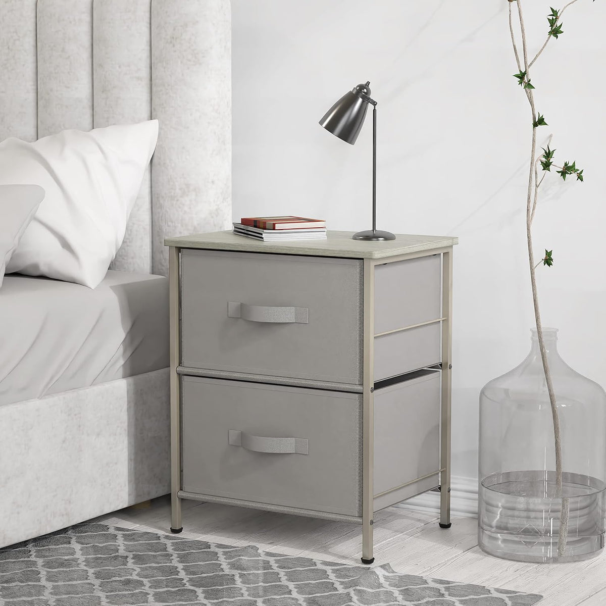 Simple Houseware 2 Tier Night Stand Dresser Organizer Drawer, Gray