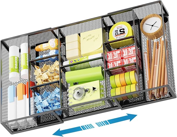 Marbrasse Expandable Desk Drawer Organizer, Mesh Drawer Organizer Tray by Marbrasse