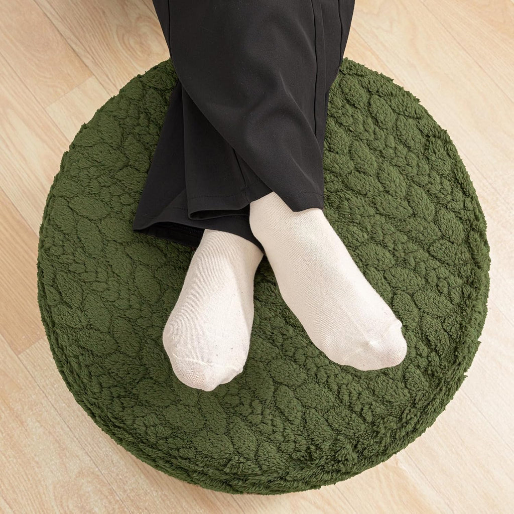 round pouf ottoman foot stool 20x14in ottoman footrest, close-up detail