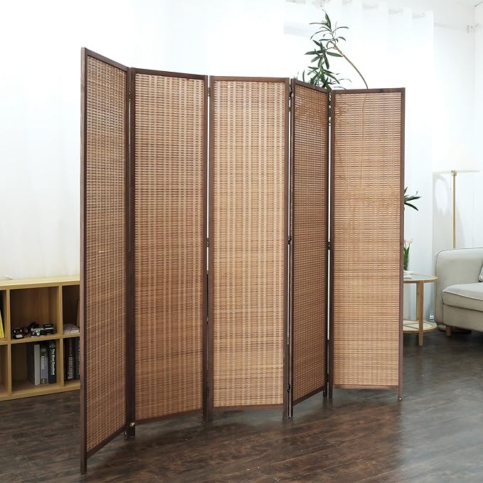 Furnnylane 5 Panel Bamboo Room Divider and Folding Panel Screen, Bamboo Panel - Image 3