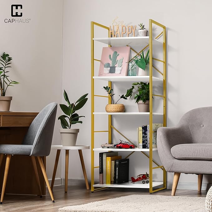 CAPHAUS 5 Tier Bookshelf, 24 Inch Width Free Standing Shelf, Bookcase Shelf - Image 2