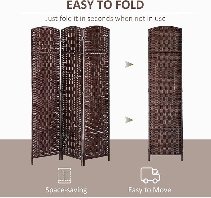 HOMCOM Room Divider, 3 Panel Folding Privacy Screen, 6FT Tall Portable Wicker - Image 3