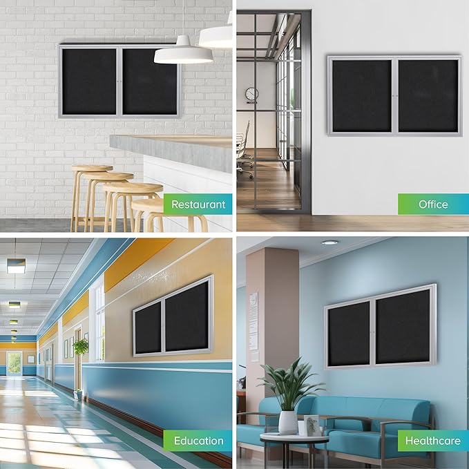 Ghent 36"x60" 2-Door indoor Enclosed Recycled Rubber Bulletin Board, Shatter - Image 5