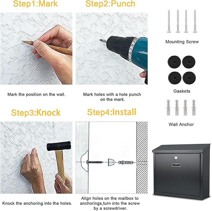 xydled Mail Boxes with Key Lock, Locking Mailbox Wall Mounted, Large Capacity - Image 8