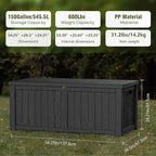 TARKARI 150 Gallon Lockable Resin Deck Box, Waterproof & UV-Resistant Outdoor - Image 2