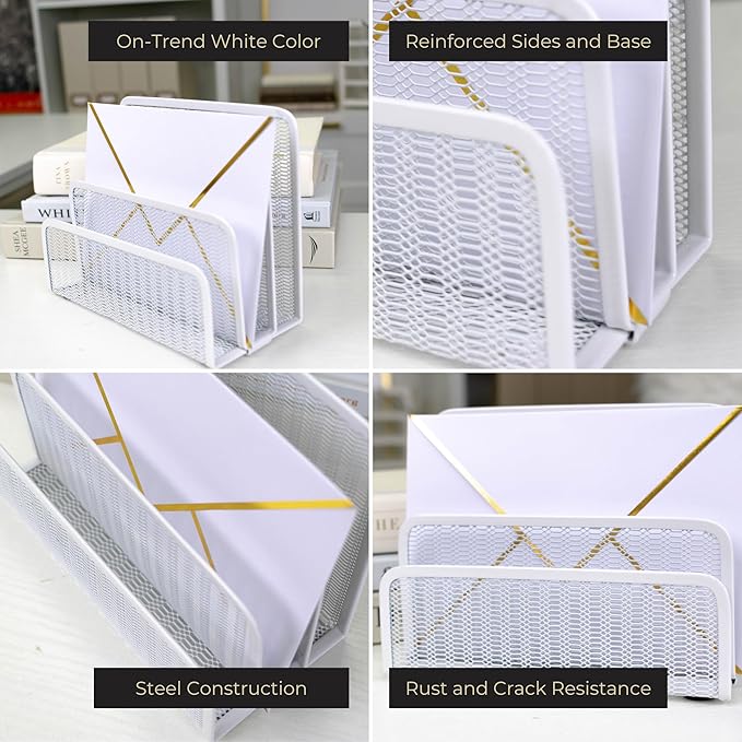 BLU MONACO White Metal Mesh Letter Sorter | 3-Slot Mail Organizer - Image 2