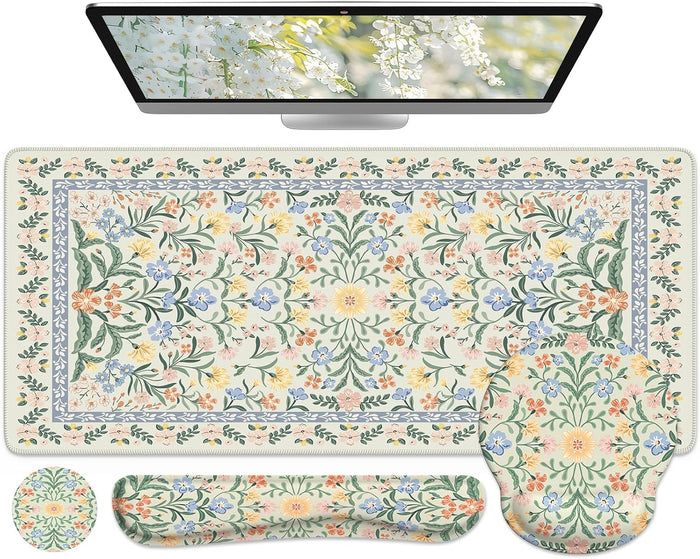 iCasso Green Desk Pad Mat, Large Mouse Pad and Keyboard Wrist Rest Set