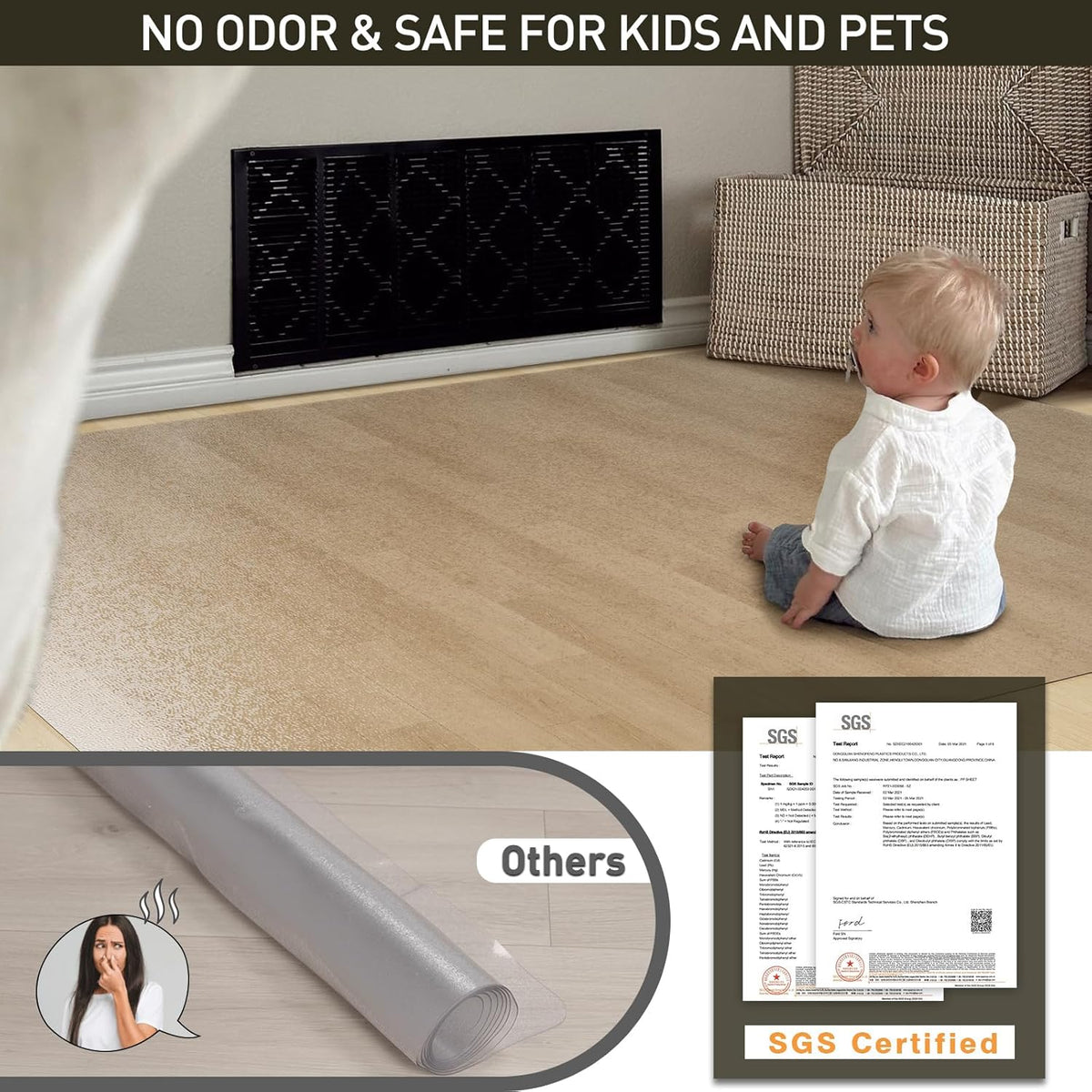 Clear Plastic Area Mat for Under High Chair, 3'×5' No Slip Vinyl Floo...