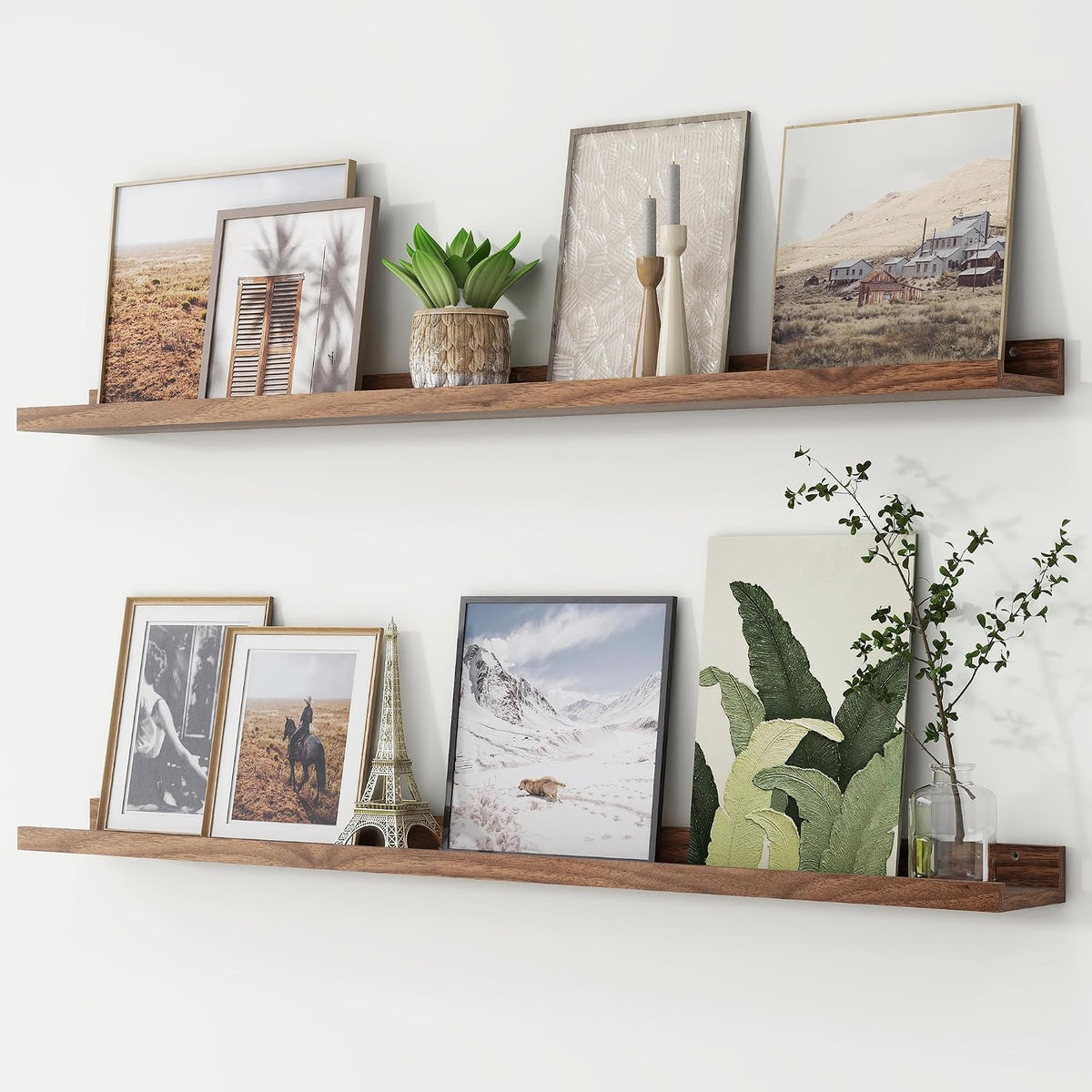 Picture Ledge Shelf, Floating Shelves for Wall, 48" W Set of 2, Walnut