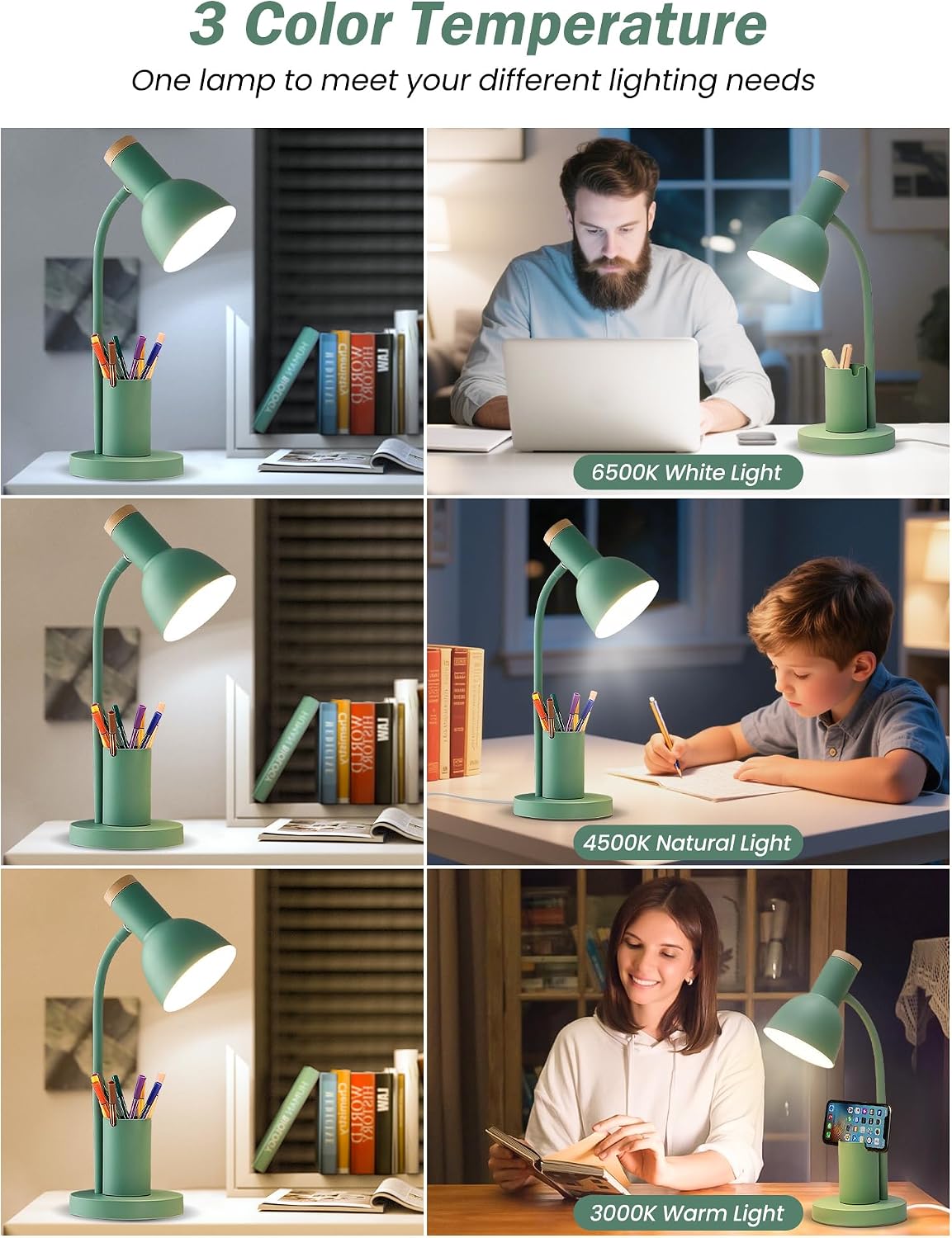 LED Desk Lamp for Home Office, Table Lamp with Pen Holder, 3 Color Modes Read...