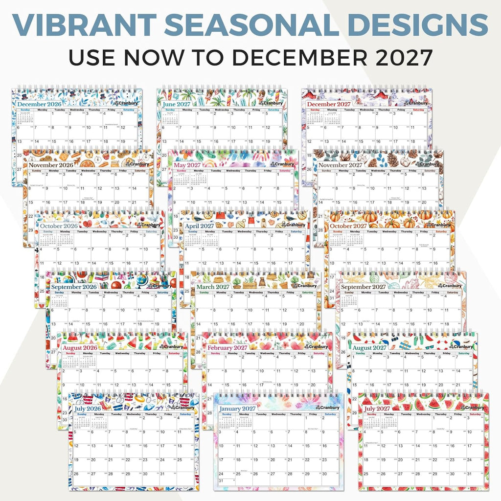 CRANBURY 2026-2027 Small Desk Calendar 8x6, Standing Flip Calendar | Compact 8x6 desktop calendar features monthly layouts with large writing blocks for schedules and reminders.