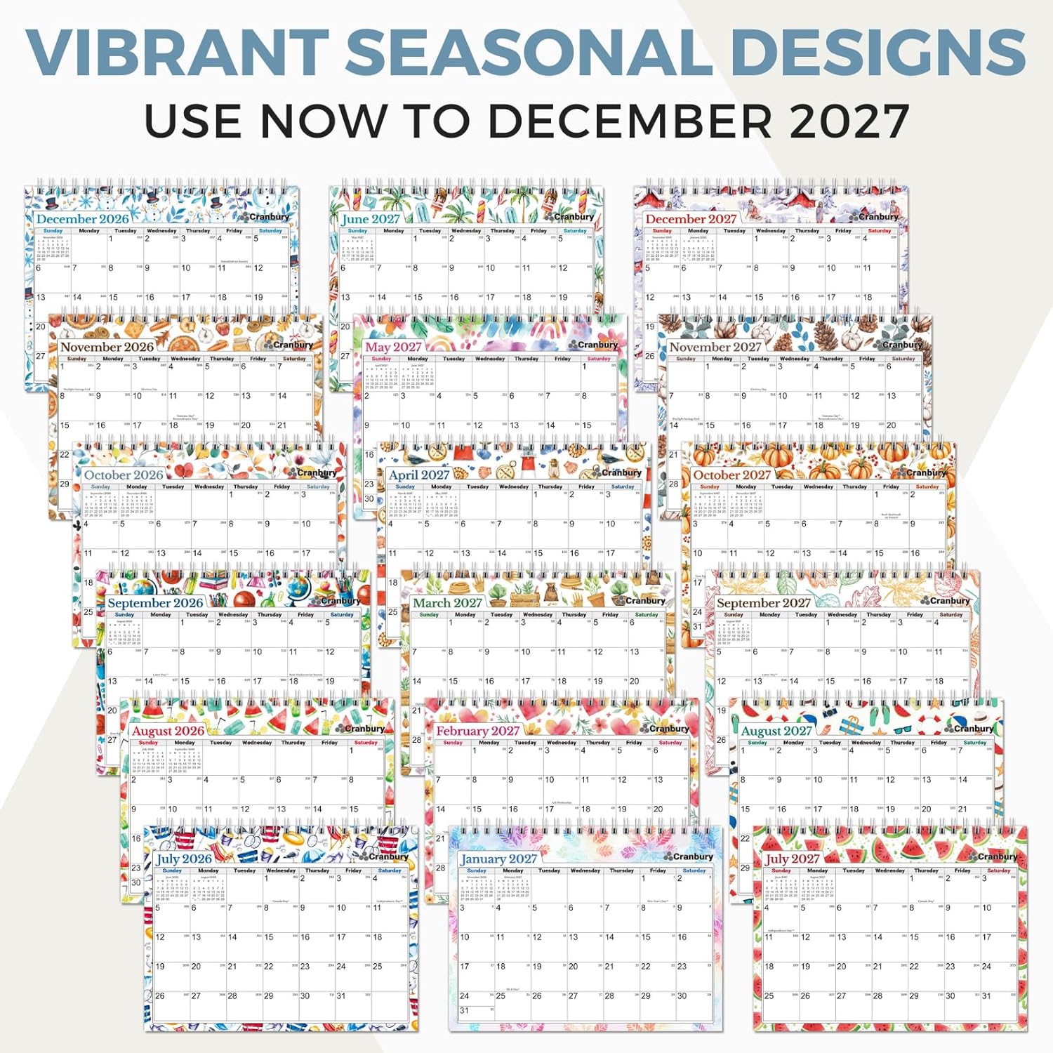 CRANBURY 2026-2027 Small Desk Calendar 8x6, Standing Flip Calendar | Compact 8x6 desktop calendar features monthly layouts with large writing blocks for schedules and reminders.